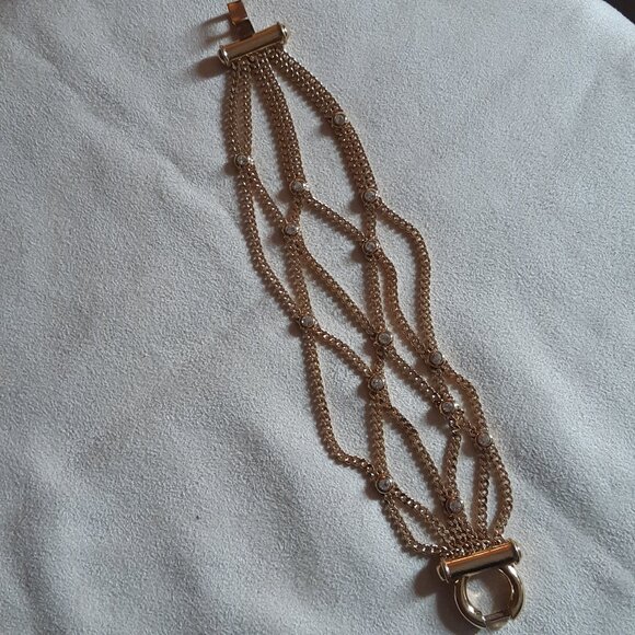 1990s NOLAN MILLER Bracelet Gold Tone 6 Strand,14 Bezel Set Rhinestones, Vintage - Picture 11 of 16